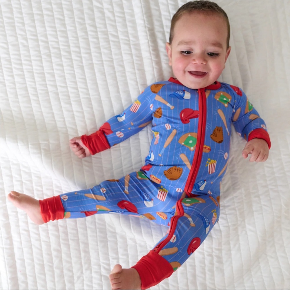 Little Sleepies Blue and Red Footies Pajamas Little Sleepies